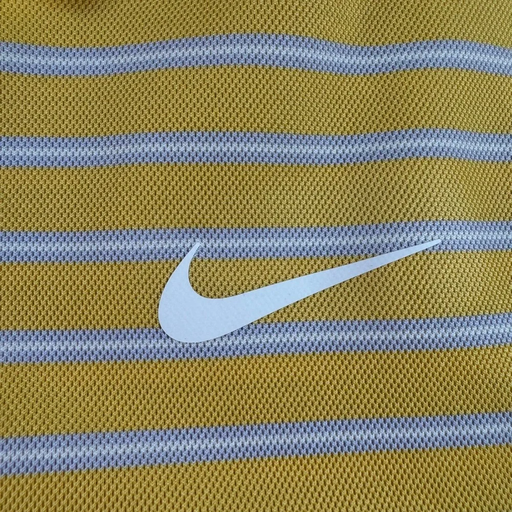 Nike Dri-FIT Mens Large Yellow White Striped Short Sleeve Golf Polo Shirt